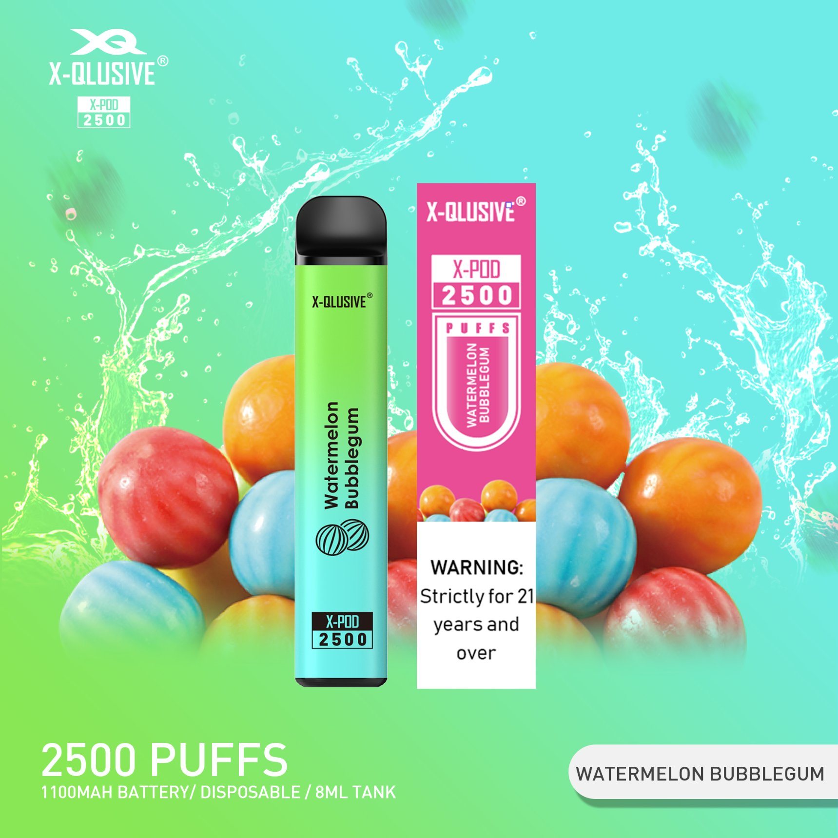 Bang-Disposable-Vapes-X-Qlusive-X-Pod-2500-Puffs-Cube-Cloud-Vape.jpeg X-QLUSIVE WATERMELON BUBBLEGUM – 2500 PUFFS - Image 1
